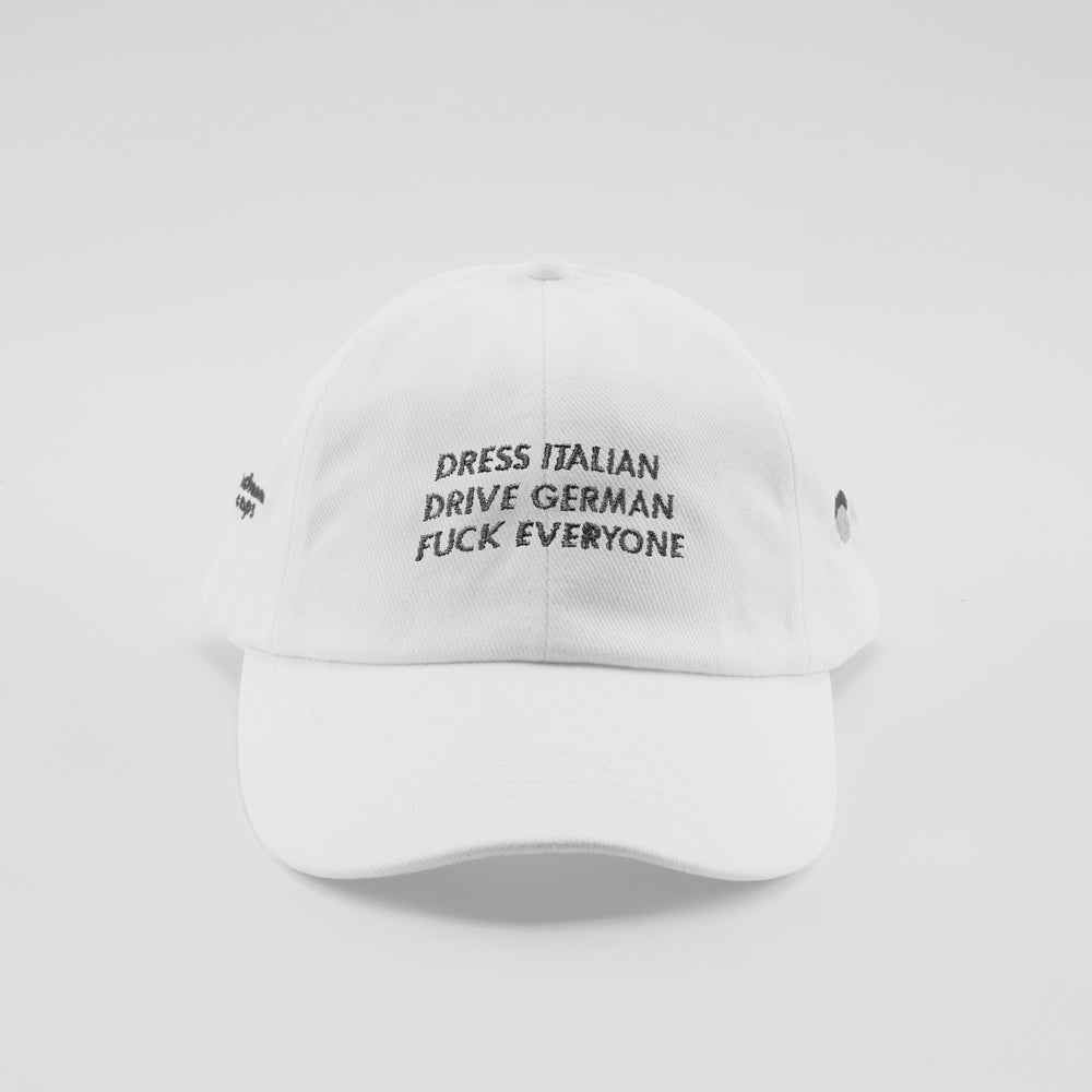 Cappellino in caldo cotone "Dress Italian, drive German, f*ck everyone"