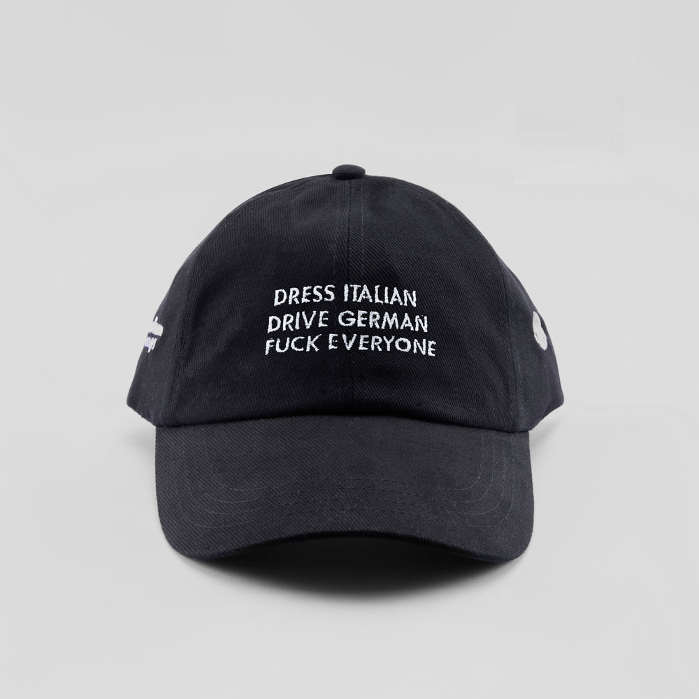 Cappellino in caldo cotone "Dress Italian, drive German, f*ck everyone"