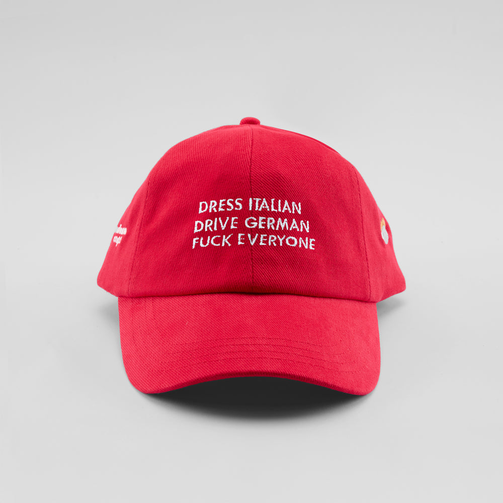 Cappellino in caldo cotone "Dress Italian, drive German, f*ck everyone"