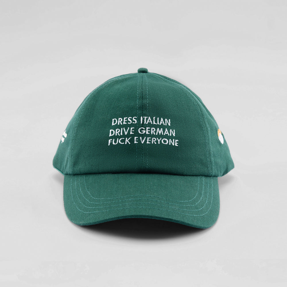 Cappellino in caldo cotone "Dress Italian, drive German, f*ck everyone"