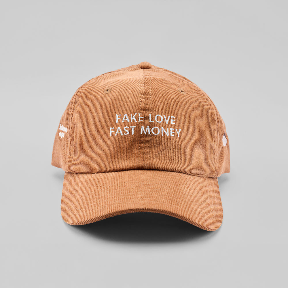 Cappellino in velluto a coste "Fake love, fast Money"