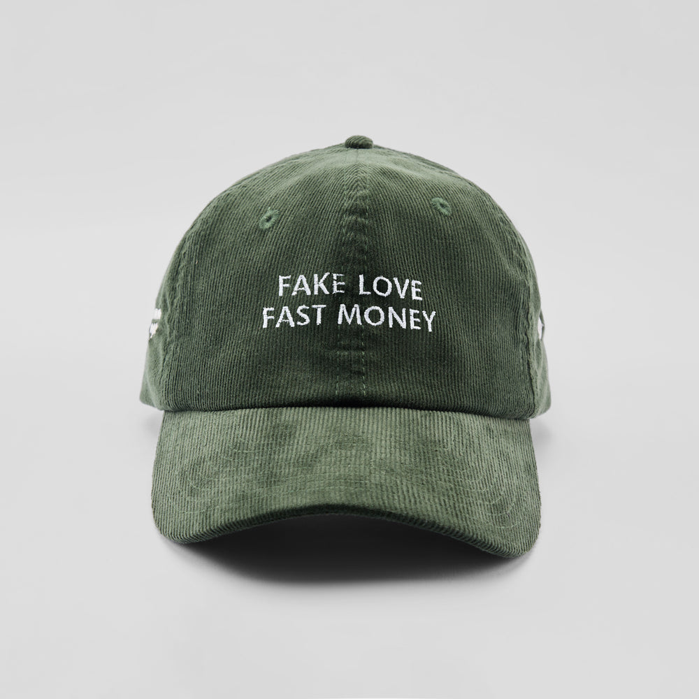 Cappellino in velluto a coste "Fake love, fast Money"