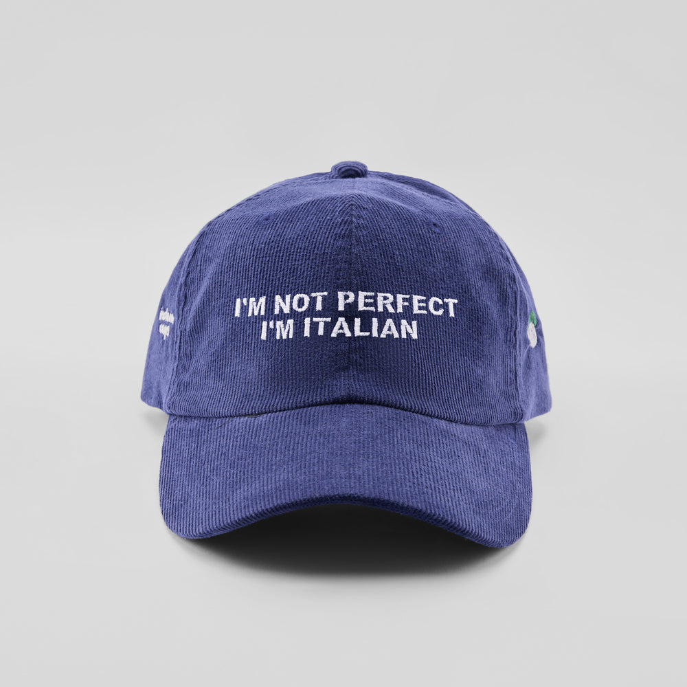 Cappellino in velluto a coste "I'm not perfect, i'm Italian"