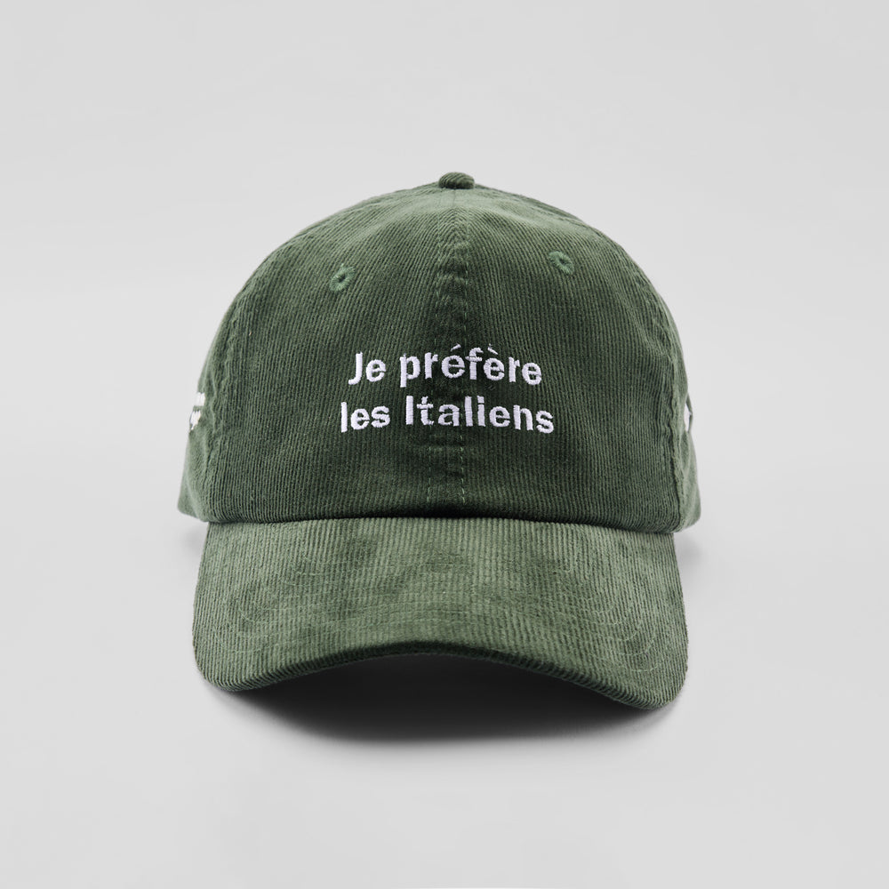 Cappellino in velluto a coste "Je préfère les Italiens"