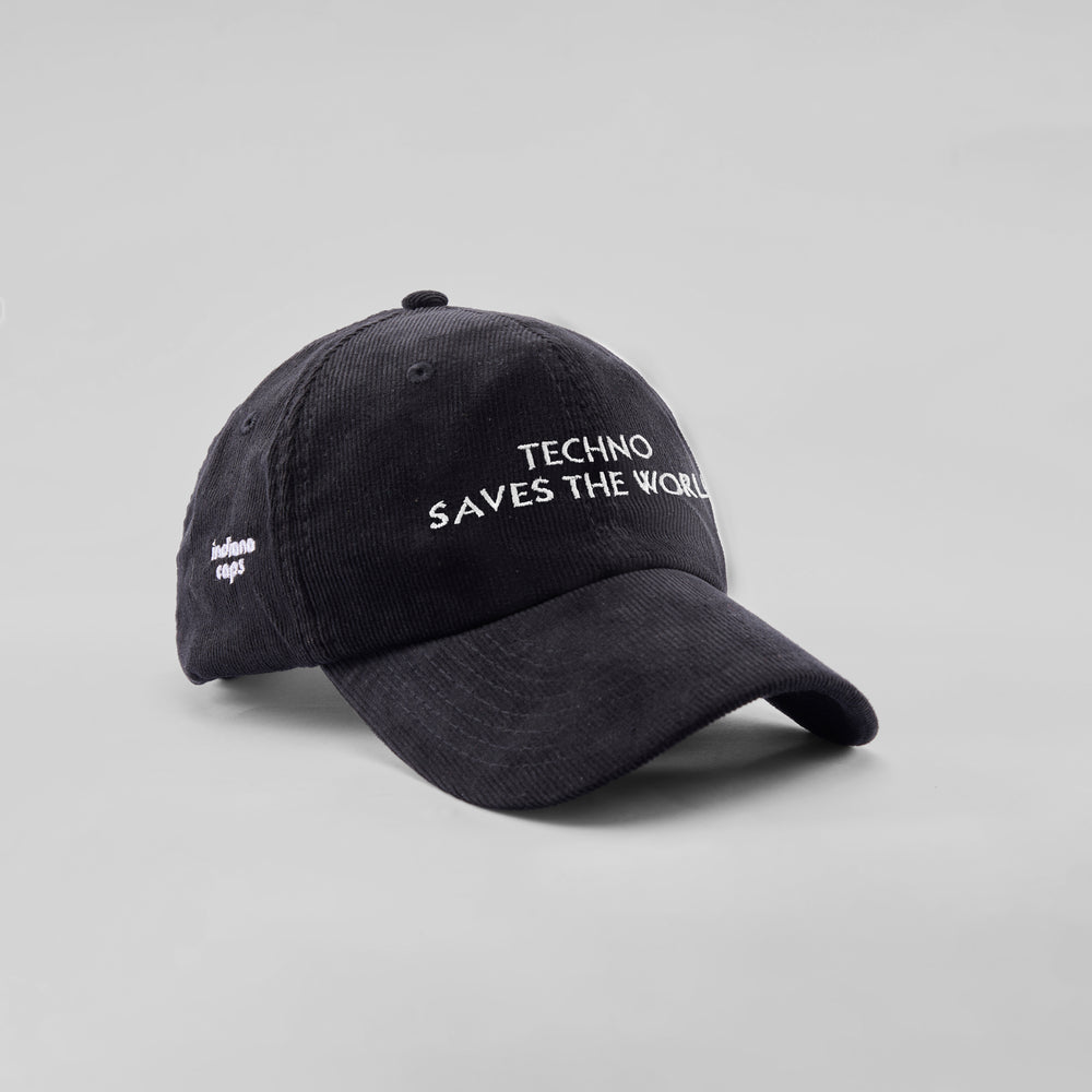 Cappellino in velluto a coste "Techno saves the world"